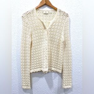 Elie. Tahari Women’s Size Medium Cream Open-Knit Cardigan Sweater Buttons